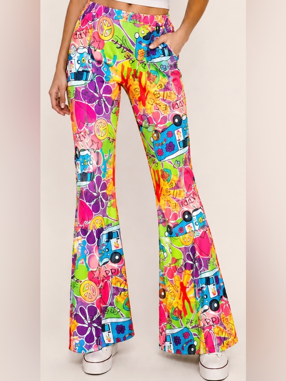 Morph Costumes Groovy Hippie Costume Flare Pants Colorful Size Large